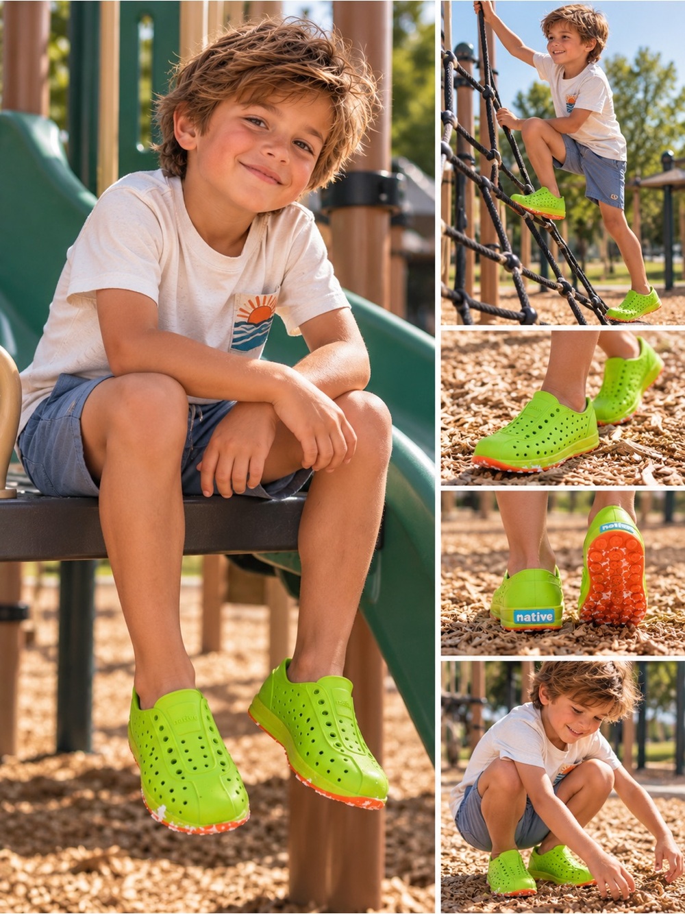 Native Shoes Jefferson C13 Kids Water Slip-On Bright Green Play Child